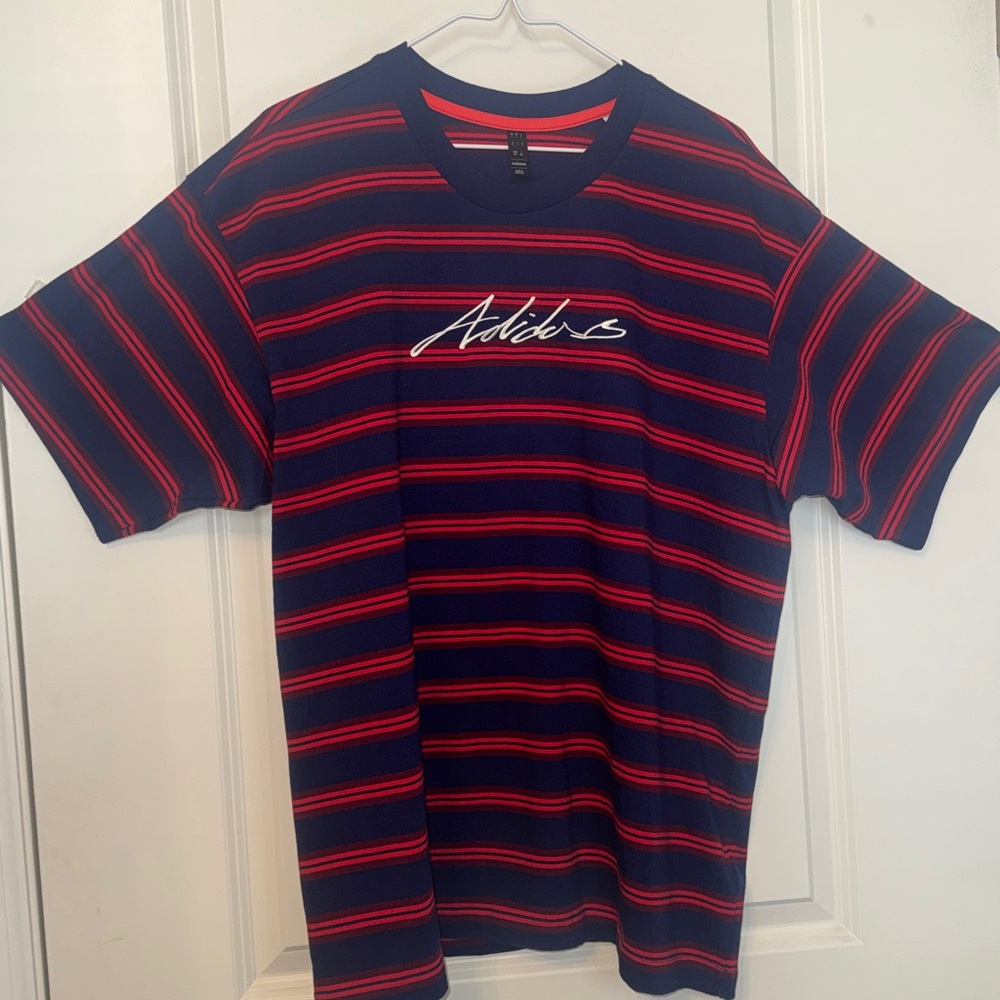 Adidas Striped Tee in Navy and Red unisex size LARGE and new with tags